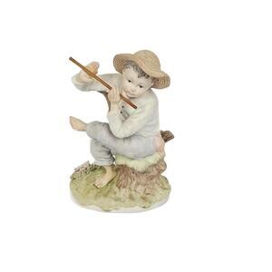 Lefton KW224 Boy with Flute porcelain figurine 5.5" Tall‎ Country Vintage